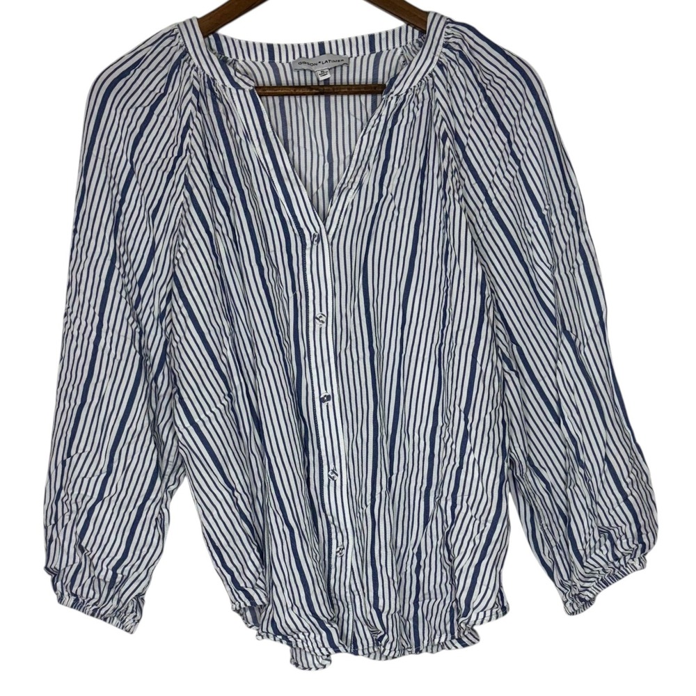 Gibson Latimer Striped‎ Blouse Button Down Long Sleeve Top XL
